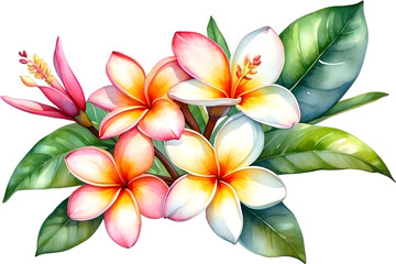 Watercolor painting of Plumeria flower. 