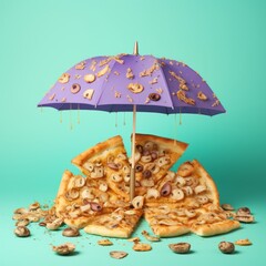 Creative Pizza Design. Umbrella-shaped Pizza with Tomatoes
