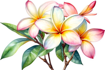 Fototapeta premium Watercolor painting of Plumeria flower. 