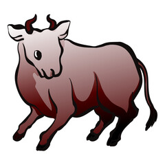 雄牛の和風ベクターイラスト（カラー）。
