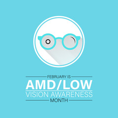 Amd/low vision awareness month observed every year in month of february. Vector health banner, poster, template design.