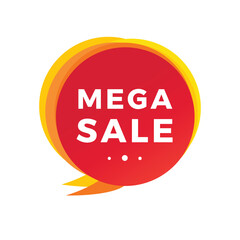 mega sale, banner, speech bubble icon. Design for announcement. Flat vector sign.