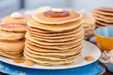 Plate of delicious pancakes with butters