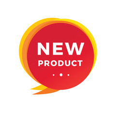 New product, banner, speech bubble icon. Design for announcement. Flat vector sign.