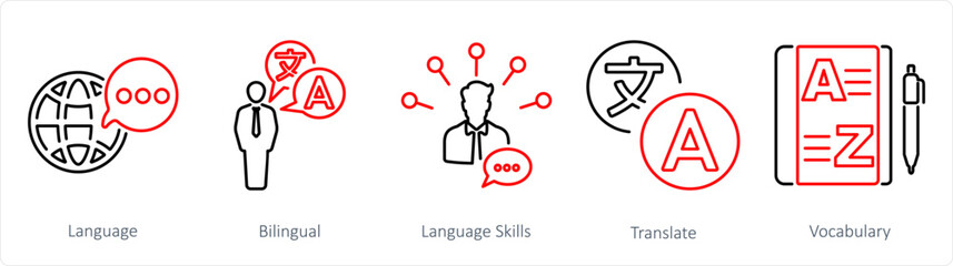 A set of 5 Language icons as language, bilingual, language skills © popcornarts
