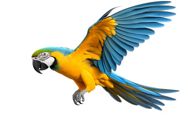 The Stunning Elegance of a Blue-and-Yellow Macaw's Plumage Isolated on Transparent Background PNG.