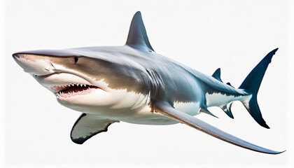 Angry shark isolated on white background - obrazy, fototapety, plakaty