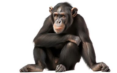 Contemplative Chimpanzee Strikes a Reflective Pose Isolated on Transparent Background PNG.