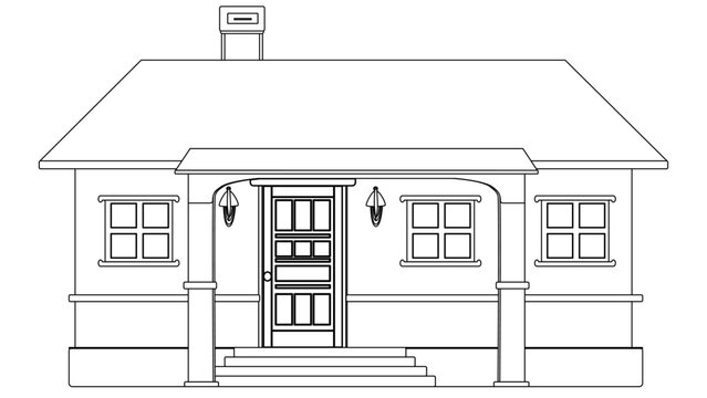 recommend clip art: Outline of one-story house with porch and canopy isolated on white background. Clipart.