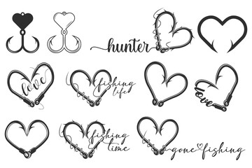 Heart-shaped Fishing Hook Bundle, Romantic Fishing Hook Design, Fishing Love typography Bundle, Fisherman's Love, Fishing Hook Art, Love, Love fishing hook, Heart Hook Design, Fishing
