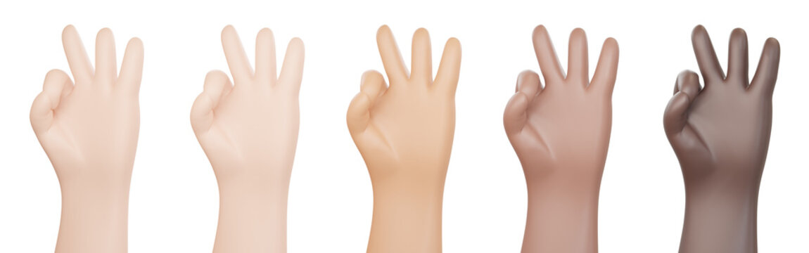 3D illustration of hands with different skin colors doing okay hand sign on transparent background