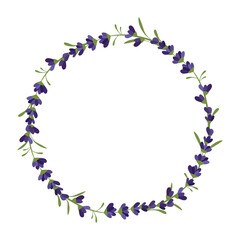 Wreath of lavender flowers, Postcard design, vector illustration