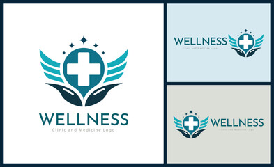 Fototapeta na wymiar Medicine wings cross pharmacy hospital clinic logo template design