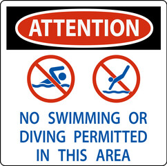 Pool Attention Sign No Swimming Or Diving Permitted In This Area