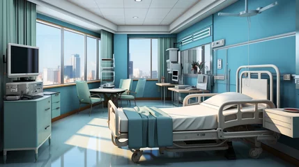 Fotobehang Modern hospital room interior with city view © duyina1990