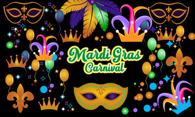 Mardi Gras celebrated on 13th February. Vector banner, flyer, poster and social medial template design.