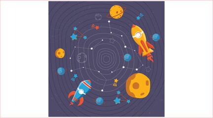set of backgrounds space kids room