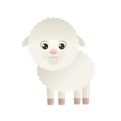 Cute sheep isolated on white background. Cartoon smiling lamb. Vector simple illustration in children's style. Funny farm animal.