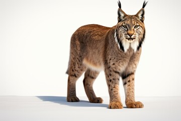 Obraz premium A lynx, its fur detailed and lush, stands out against a white surface.