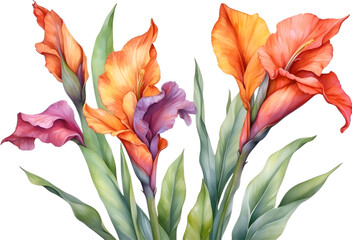 Watercolor painting of Canna flower.  - obrazy, fototapety, plakaty