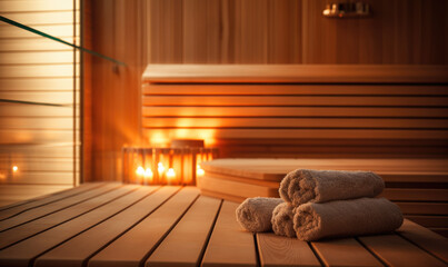 Cozy Sauna with Fluffy Towels and Candles