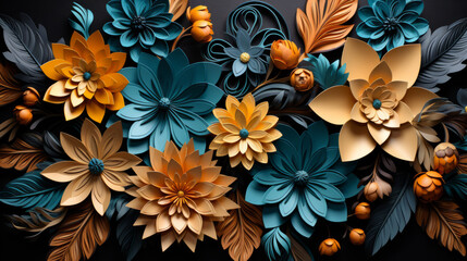 A collection of paper flowers, their colors vibrant and patterns intricate, sit atop a table.