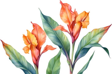 Watercolor painting of Canna flower. 