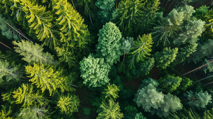 Aerial top view green forest and green trees in rural Altai, Ai generated. - obrazy, fototapety, plakaty