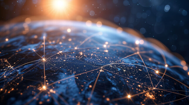 Global network connection covering the earth with lines of innovative perception, Concept of 5G wireless digital connection and future in the internet of things, Ai generated.