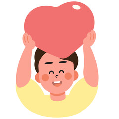 Boy and girl hold up their hearts and love letters to each other on Valentine's Day. SVG