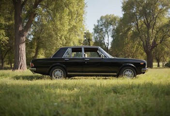 Photography on theme super old retro car stands in park photo consisting of very old retro car with broken glass after an accident to park, old retro car at park no people