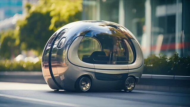 Closeup of a futuristic transportation pod with a glass exterior.