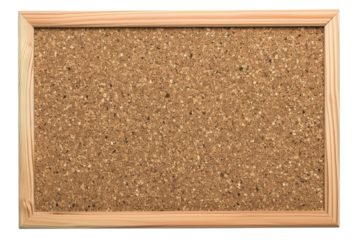 Empty bulletin board with wooden frame isolated on transparent background