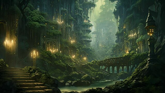 Follow a mysterious figure as they traverse a timeshifting forest, where the trees morph into various architectural marvels, defying the laws of nature.