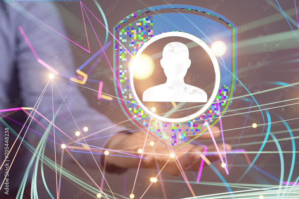 Poster Information technology protected with firewall, secure access and encryption against cyber