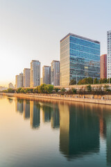 Fototapeta na wymiar The modern urban architecture skyline and ancient canal scenery of Beijing, the capital of China