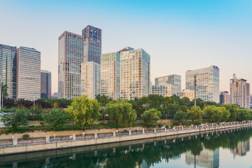 Fototapeta premium The modern urban architecture skyline and ancient canal scenery of Beijing, the capital of China