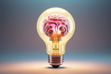 Poster a light bulb with a brain inside of it, idea concept © Muh
