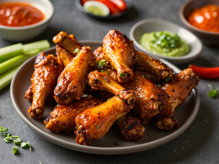 Fototapeta premium Spicy chicken wings kept on a plate.
