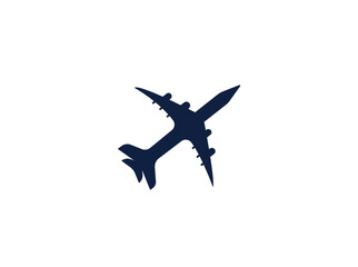 Airplane icon takeoff logo, Silhouette shape graphic simple plain clipart symbol.