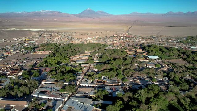 Beautiful aerial footage of the town of San Pedro of Atacama in Chile desert town. 