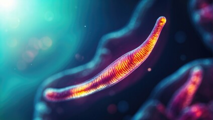 A microscopic parasite worm is seen in a dark background. Generative AI.