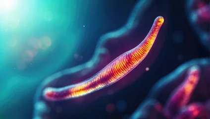Fotobehang A microscopic parasite worm is seen in a dark background. Generative AI. © serg3d