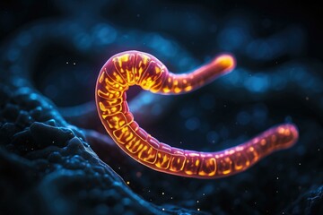 A microscopic parasite worm with a glowing red tail. Generative AI. - obrazy, fototapety, plakaty