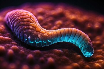 A microscopic parasite worm with a blue and pink body. Generative AI. - obrazy, fototapety, plakaty
