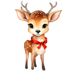 watercolor cute reindeer illustration, transparent background