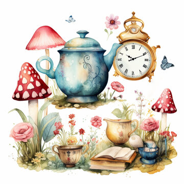 Whimsical Tea Time Wonderland in Watercolor