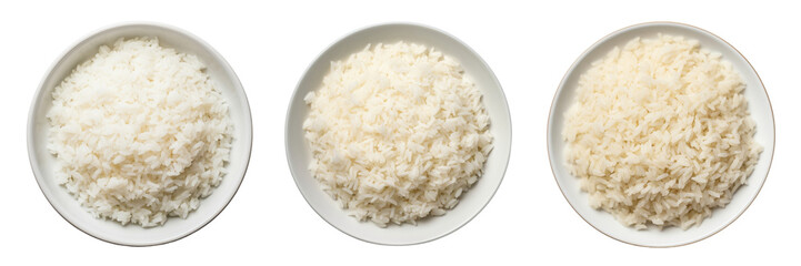 A set of essential stovetop rice on a plate transparent background is in the top view. PNG.