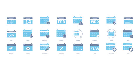 calendar icons set. Set of editable stroke icons.Vector set of calendar