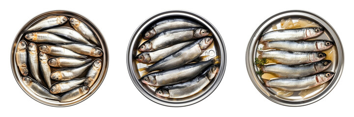 A set of tuna fish on a plate with a transparent background is in the top view. PNG.